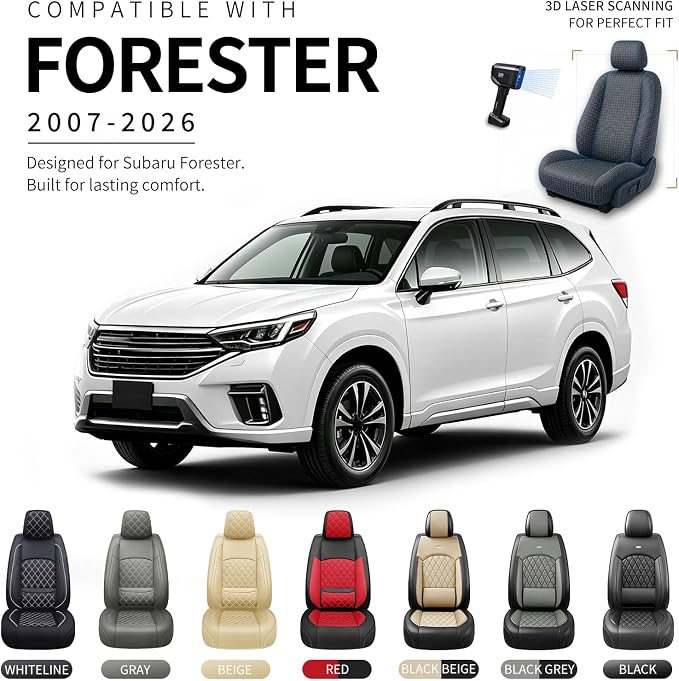for Subaru Forester 2009-2026 Car Seat Covers, Full Set, Gray | Luxury Full Coverage Leather Seat Protectors, Waterproof Breathable, Non-Slip, Easy to Install, Airbag Compatible, All-Season - Image 3
