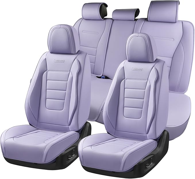 Coverado Car Seat Covers Full Set, Nappa Leather Seat Covers for Cars, Car Seat Protector Car Seat Cushion, Front and Back Seat Protectors Cushions Universal Fit for Most Cars Vehicles(Purple) by COVERADOAUTO