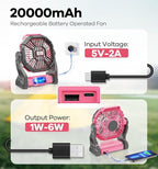 DOWILLDO 30000mAh Portable Battery Powered Camping Fan - with LED Light, Quiet Battery Operated, Camping Gear for Travel, Tent, Beach, Car or Hurricane Power Outages, Pink - Image 3