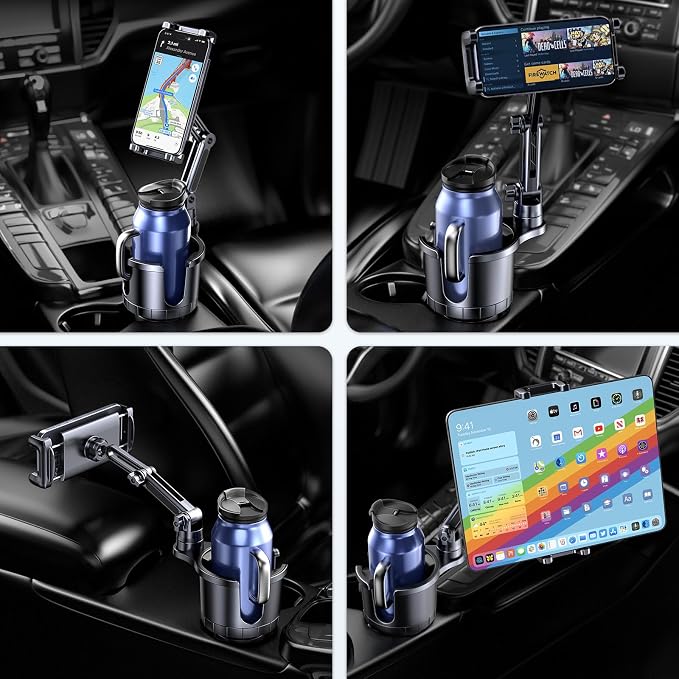 Cup Holder Phone Tablet Mount, 2 in 1 iPad Car Cup Holder with Expander Adjustable Arm for 4.7-10 inches Phone Tablet Mount Compatible for iPad Pro Air Mini, Fire,iPhone 17,Galaxy Phones - Image 8