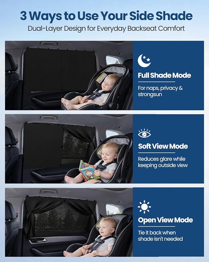 Car Window Shades, [Upgraded] 8 Strong Magnets Magnetic Side Window Sun Shade [2 Pack] - Dual Layer UV Ray Protection Car Sunshade for Baby, Kids & Pets - Universal Fit for SUV, Sedan & Trucks - Image 3