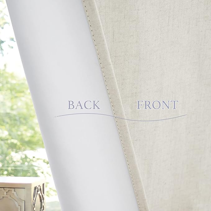 RYB HOME Natural Linen Textured French Door Window Curtains 100% Blackout | Self Adhesive, Thermal Insulated Privacy Energy Saving, Shades for Nursery Office Patio Glass Door, W34 x L40, 1 Panel - Image 7