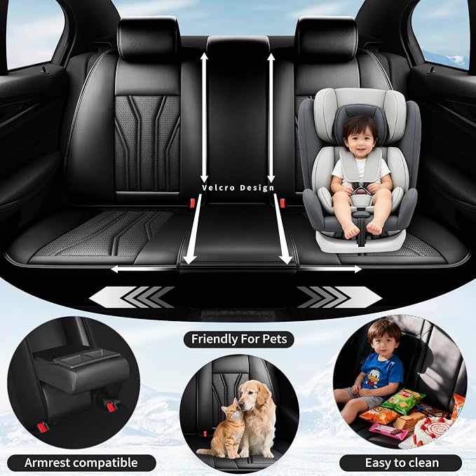Fit Sienna Premium Leather Car Seat Covers for Toyota Sienna 2007-2025 2026 - Waterproof，Breathable，All-Weather Seat Cushion Protecto & Airbag Compatible, 2 Front Seat All Black - Image 3