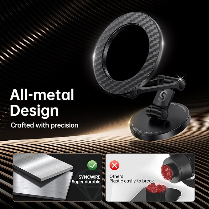 SYNCWIRE Fits MagSafe Car Mount Magnetic Phone Holder for Dash and Tesla | Strong Magnets, All Metal, Flexible 3 Axis, 360° Rotation, Dashboard and Screen Support, For iPhone 17 16 15 14 Pro Max - Image 9