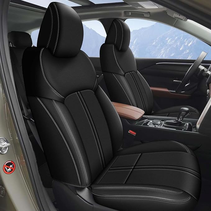 Custom Fit Seat Covers for Mazda CX50 2023 2024 2025 CX30 Car Seat Covers Full Set Black Faux Leather Compatible Airbag （New - CX50） by AOMSAZTO