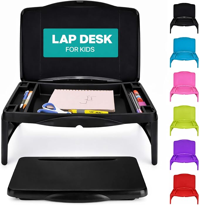 MAVOCRAFT Foldable Kids Lap Tray with Storage - Portable Lap Desk Kids & Adults - Kids Lap Desk for Breakfast in Bed, Serving Tray, Car Desk & Gaming (Black) by MavoCraft