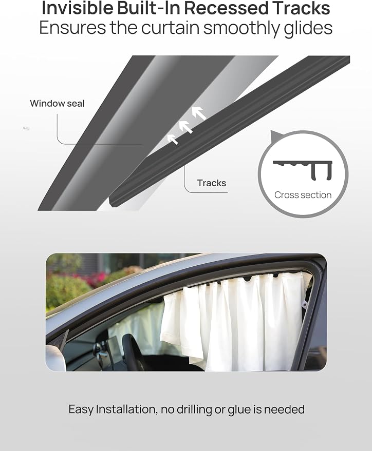 TPARTS Side Window Sunshade Curtains for Tesla Model Y 2021-2026 All Models | 4-piece blackout sun shades provide privacy and heat protection for Tesla Model Y/YL front and rear side windows - Image 3