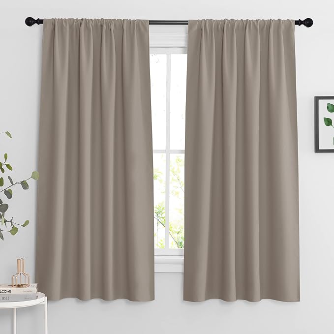 RYB HOME Blackout Curtains for Bedroom Living Room Nursery 63 inches Long | Thermal Insulated Room Darkening Privacy Protection Rod Pocket Drapes for Office Home Theater, W34 x L63, Sand, 2 Panels by RYBHOME