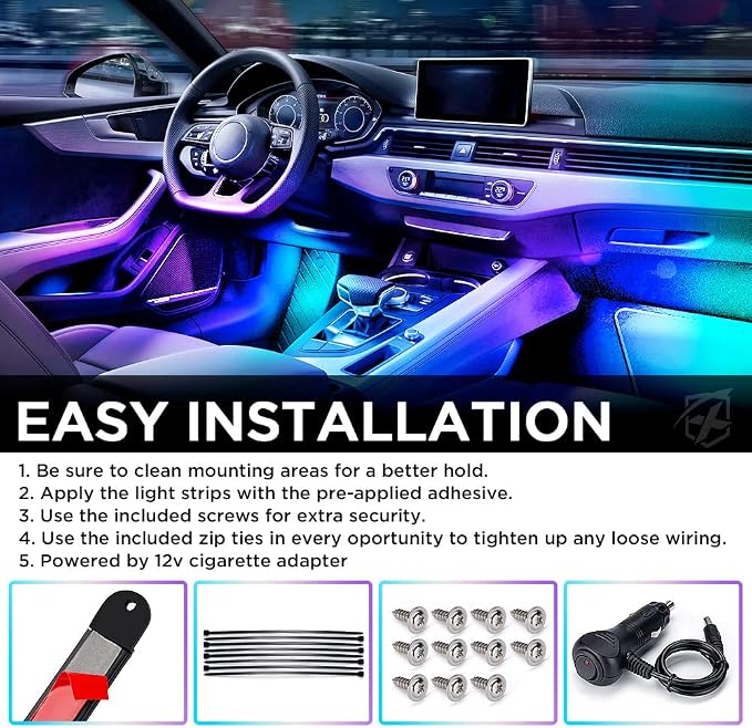 Xprite Dreamcolor LED Neon Car Interior Bluetooth Lights Strip with Remote & APP Control, Footwell Under Dash RGB Chasing Inside Light Kits, Cigarette Adapter for Vehicle Internal Trucks SUV UTV ATV - Image 6