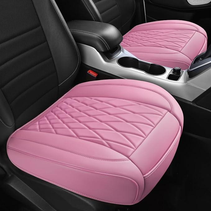 CAR PASS 2 Pack Leather Front Car Seat Covers, Bottom Seat Covers Full Wrapped with Storage Pocket, Anti-Slip Leather Seat Protectors,Waterproof Seat Cushion Pad Universal Fit Sedan SUV Truck, Pink by CARPASS