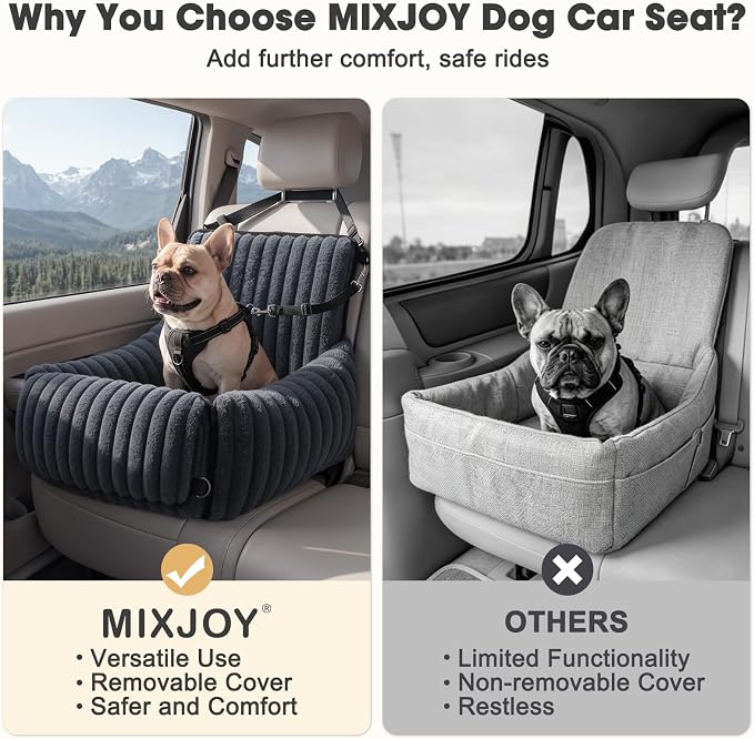 MIXJOY Dog Car Seat for Small/Medium Dogs up to 23 lbs, Multi-Functional Dog Carrier for Car with Detachable Washable Cover, Pet Travel Bed with Clip-On Safety Leash, Grey - Image 6
