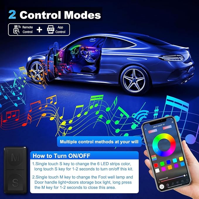 Dreamcolor Acrylic Interior Car LED Strip Light with Wireless APP, RGB 22 in 1 with 175 inches 600 LEDs Fiber Optic Car Ambient Lighting Kits, Dual Zone Sound Active Function LED Strip for Car - Image 4