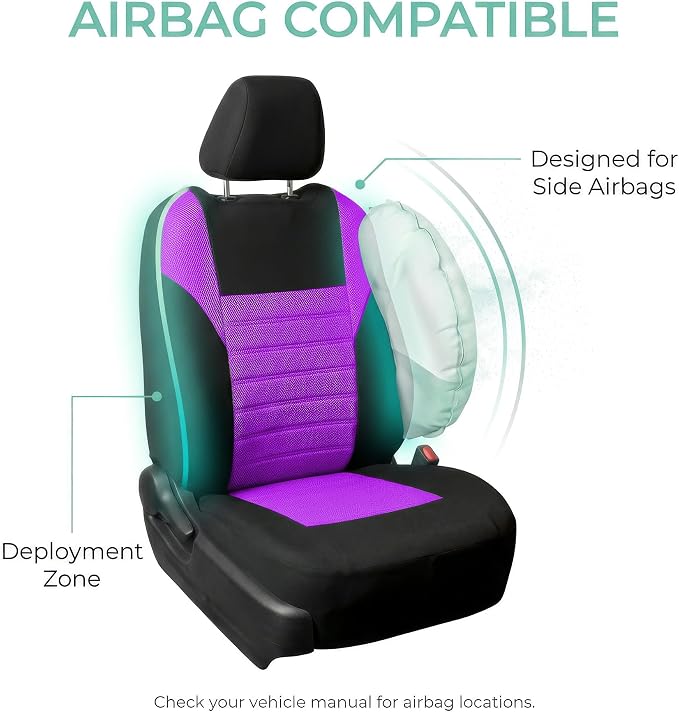 FH Group Automotive Car Seat Covers Full Set Premium 3D Air Mesh Front Seat Covers, Airbag Compatible & Split Bench Cover Universal Fit Interior Accessories for Cars Trucks and SUVs - Purple - Image 5