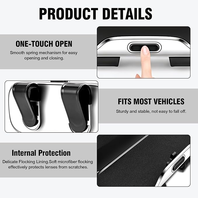 Sunglasses Holder for Car Sun Visor – Soft Vehicle Interior Glasses Organizer Box Accessories,Protective Automotive Eyeglasses Storage Case Hanger,Universal for SUV Sedan Truck (Black texture) - Image 6