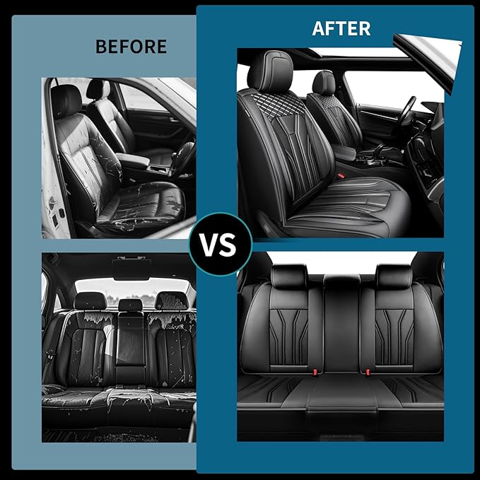 Fit Kicks Car Seat Covers， Compatible with Nissan Kicks 2018 2019-2026 -Premium Leather, Waterproof Breathable All-Weather Seat Cushion Protector Airbag Compatible（2 Seats Front Pair，All Black - Image 5