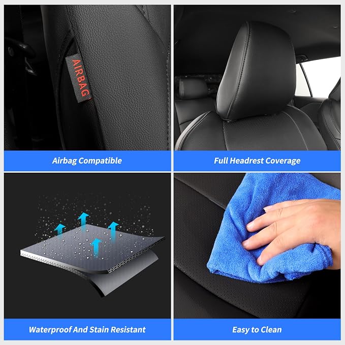 Custom Seat Covers for Toyota 2021-2026 Corolla Hatchback (Full Set,Black) | 1:1 Custom Fit,Factory Look,Easy Installation,Waterproof & Easy to Clean,Faux Leather,Breathable / Pet Friendly - Image 6