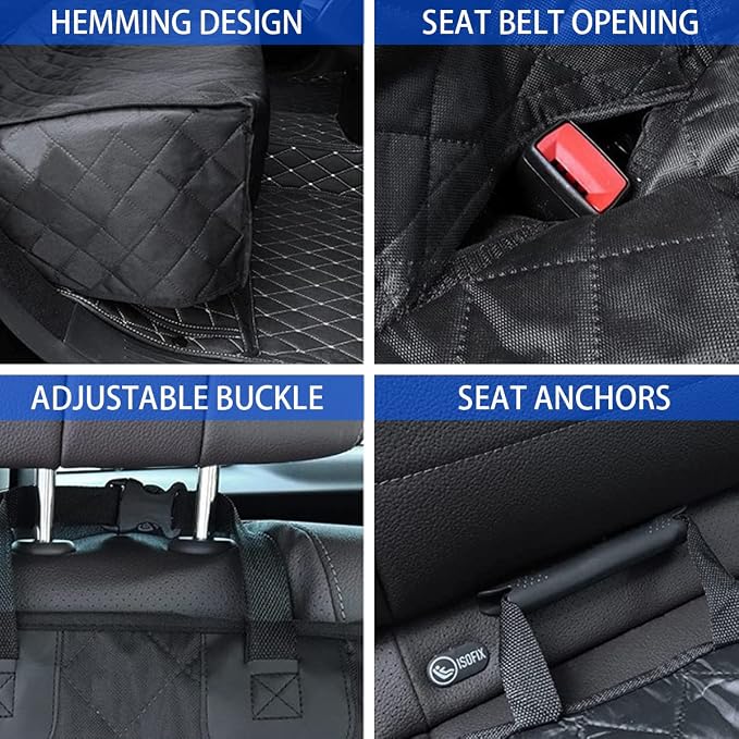 BESULEN Dog Car Seat Cover Waterproof Back Seat Protector Orange Edge | Oxford cloth with grid texture, buckle strap setup, anchor support, fits most cars, SUVs, and trucks, car accessories - Image 3