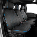 EKR F150 Seat Covers Custom Fit for (2 Door,SuperCab/Extended Cab) 2015-2020 Ford F150 XL/XLT/Lariat & 2017-2022 F250/F350 SuperDuty XL/XLT/Lariat Full Set-Faux Leather(Black with Blue Trim) by EKR