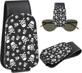Leather Magnetic Sunglass Holder for Car Sun Visor, Cute Eyeglass Ticket Card Hanger Clip, Universal Auto Interior Accessories for SUV Pickup Truck, Skull Pattern by Unknown