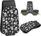 Leather Magnetic Sunglass Holder for Car Sun Visor, Cute Eyeglass Ticket Card Hanger Clip, Universal Auto Interior Accessories for SUV Pickup Truck, Skull Pattern by Unknown