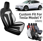 Custom Seat Covers for 2025 2026 Tesla Model Y Juniper 5-Seater Black+White | Waterproof Breathable Nappa Leather, OEM Factory Style Full Set, Full Coverage Design with Armrest Covers, Airbag Compatible - Image 9