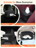 2PCS Multi-functional Car Tissue Holder with ‌2 Tuck Nets, Tissue Box Cover | Diamond Pattern, Upgraded PU Leather, Large Rectangle,White Napkin Storage Organizer, Keep Car Tidy - Image 4