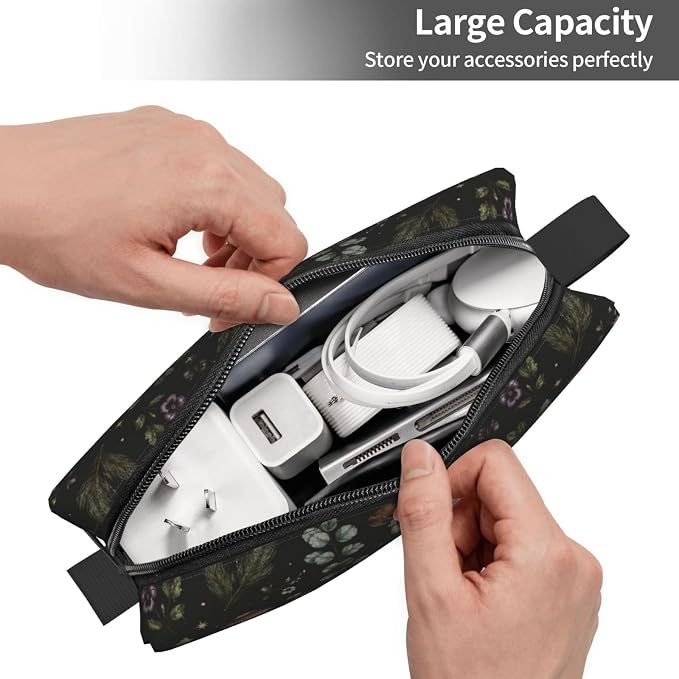 Dark Gothic Forest Botanical Makeup Bag for Women Mushroom | Small Travel Cosmetic Pouch with Zipper, Compact Makeup Organizer Bag for Purse, Toiletries, Skincare & Daily Essentials - Image 5