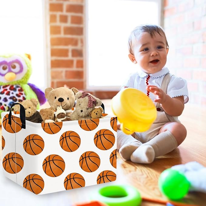 FXOLCSHE Rectangular Basketball Basket,Canvas Basketball Laundry Basket,Kids Toys Storage Bin with Handles,Boys storage box,Baby hamper,Room Decor(Basketball) - Image 5