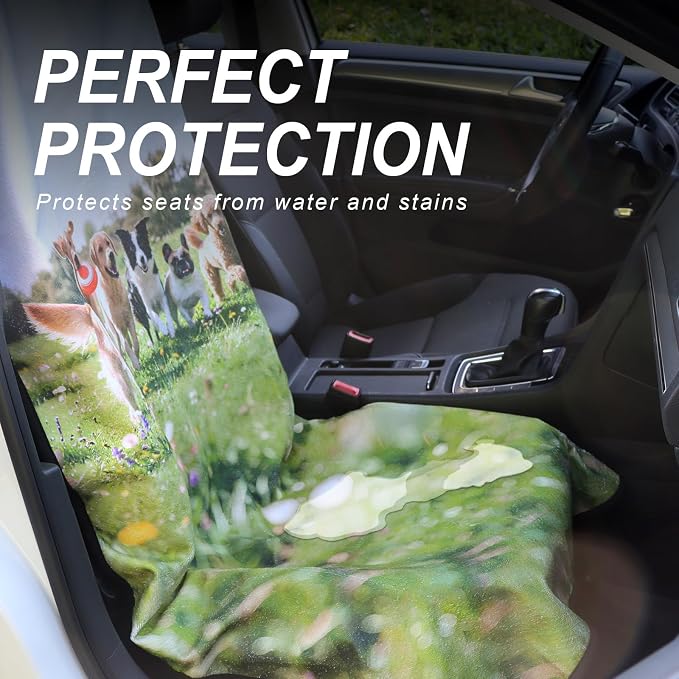 Car Seat Cover Protector Front Seats,for Gym Workout,Running,Swimming,Beach and Hiking,Waterproof Sweat Towel Bucket Seat Covers for Cars SUV Trucks (Dog Print, 1Pcs) - Image 2