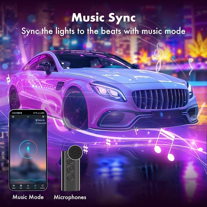 Car LED Lights, RGB Smart Car Interior Lights, App Remote Control | DIY Mode and Music Mode, 2 Lines Design LED Lights for Cars with Car Charger, 12V - Image 6