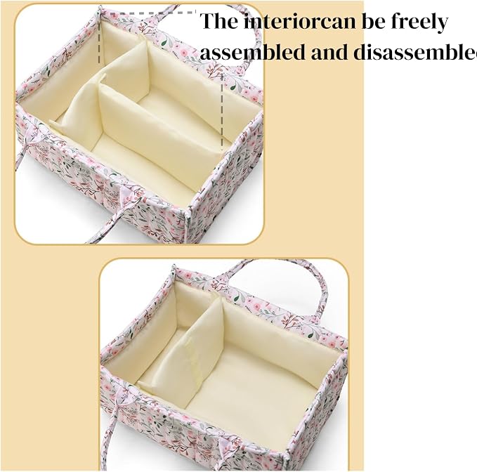 Diaper Caddy Organizer,Cute Floral Nursery Storage Basket,Soft Portable Changing Table Car Caddy Organizer Gift - Image 5