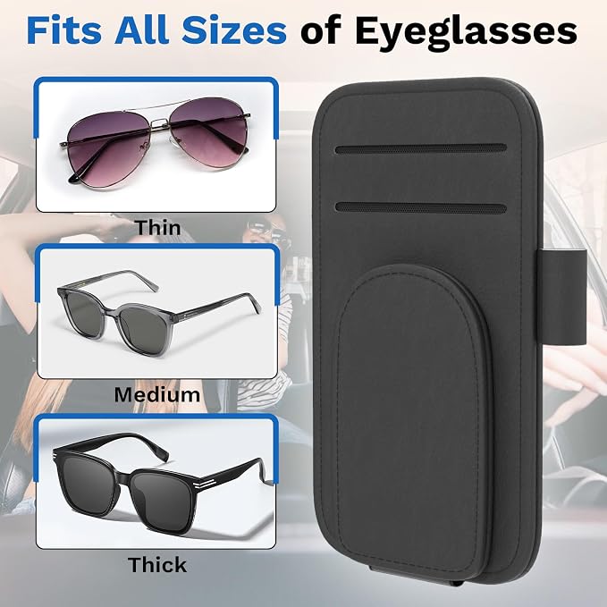 BFXM Sunglass Holder for Car and Truck Sun Visor Organizer Car Accessories | Sunglasses Holder Eyeglass Hanger Clip, Cars Sun Visor Ticket Card Holder Clip, Magnetic Leather Holder for Car Visor - Image 4