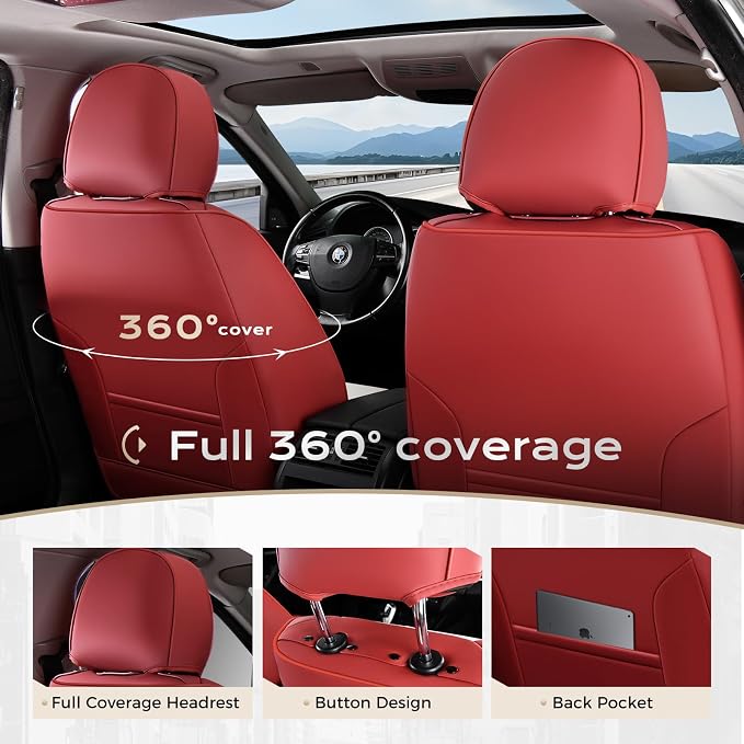 Coverado Car Seat Covers, Seat Covers for Cars, Waterproof Leather Auto Seat Protectors, Leather Car Seat Cushion, Car Interiors Accessories Universal Fit for Most Cars - Image 3