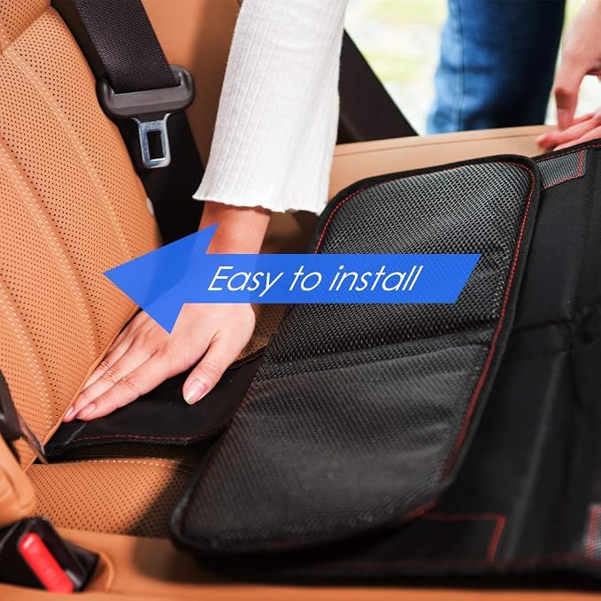 funbliss car seat Protector for Child car seat Beige Thick Padding Carseat Kick Mat with Organizer Pockets,Waterproof 600D Fabric,Vehicle Dog Cover Pad for SUV Sedan Leather Seats（2 Pack） - Image 3