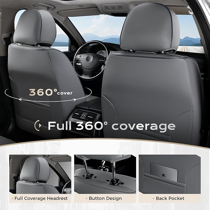 Coverado Car Seat Covers Full Set, Front Seat Covers with Lumbar Support and Back Seat Cover Waterproof Leather Automotive Seat Cover, Universal Car Interior Protectors Cushion for Most Cars - Image 4