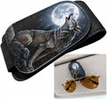 Black Wolf Car Sunglasses Holder Universal Magnetic Visor Accessories | Cool Lone Wolf Cars Accessories Leather Glasses Clip for Sun Visor Eyeglass Hanger Organizer for Women and Men Gifts Decor by TRXYQ