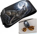 Black Wolf Car Sunglasses Holder Universal Magnetic Visor Accessories | Cool Lone Wolf Cars Accessories Leather Glasses Clip for Sun Visor Eyeglass Hanger Organizer for Women and Men Gifts Decor by TRXYQ