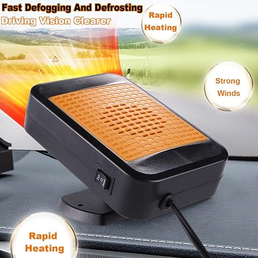 Portable Car Heater & Defroster – 12V 200W Fast Heating and Cooling Fan | Plug in Cigarette Lighter Windshield Defogger,with 360° Rotatable Portable Car Heaters for Vehicle, SUV & RV - Image 3