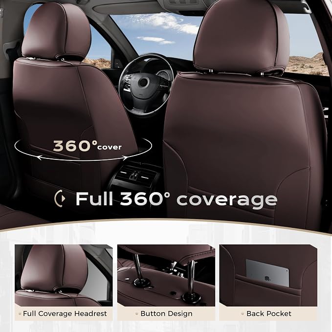 Coverado Car Seat Covers Front Seats, Seat Covers for Cars, Car Seat Protector, 2-Pack Car Seat Cushion Nappa Leather, Waterproof Seat Covers Carseat Cover Universal Fit for Most Cars Trucks(Coffee) - Image 4