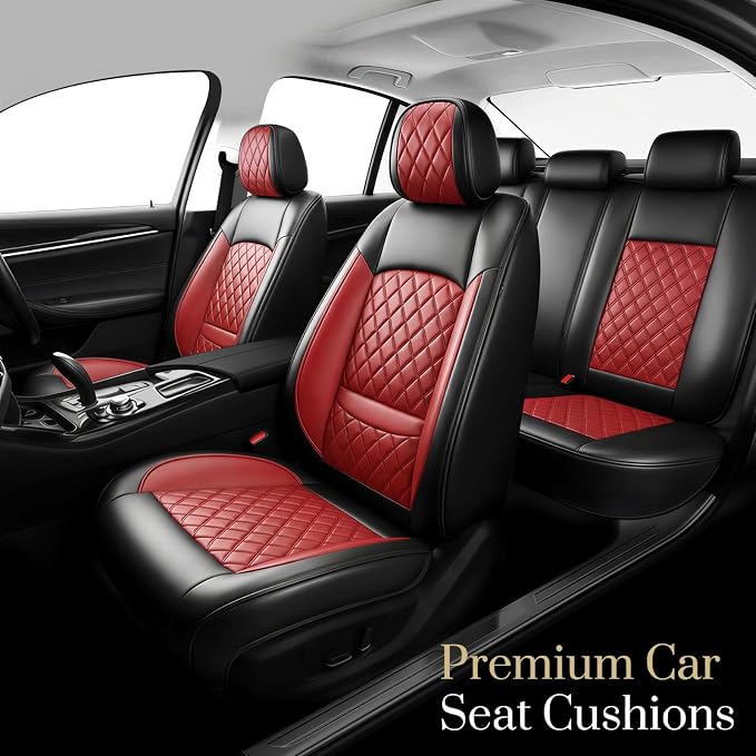 Fit for Camry Seat Covers Compatible with Toyota Camry 2012-2025 2026 - Waterproof Breathable Leather Automotive Seat Cushions Protector, Airbag Compatible,Only 2 Front seat Covers(Red) - Image 2