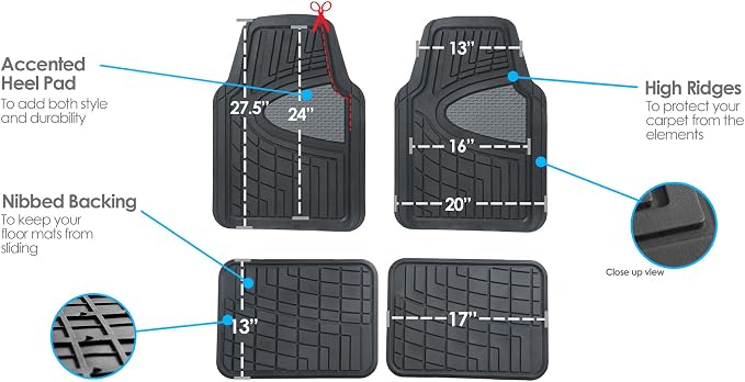 FH Group Automotive Floor Mats - Heavy-Duty Rubber Floor Mats for Cars, Universal Fit Full Set, Climaproof Floor Mats, Trimmable Floor Mats for Most Sedan, SUV, Truck Floor Mats Gray Black - Image 6