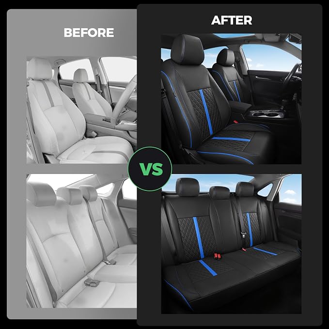 RIDEPOSH Custom Fit Seat Covers for Honda Civic 2016-2021 | Sedan LX, Faux Leather, Solid Bench Rear, No Rear Armrest, Waterproof, Full Coverage, Airbag Compatible, Easy-to-clean - Image 6