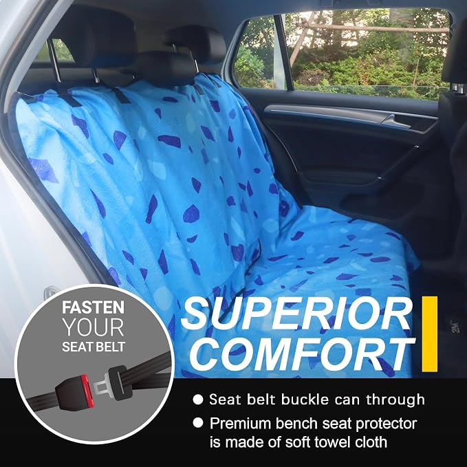 Back Seat Cover for Car Trucks Van SUV Jeep,Waterproof Rear Bench Towel Seat Covers for Dogs and Kids,Automotive Backseat Protector (Blue Marbling) - Image 2