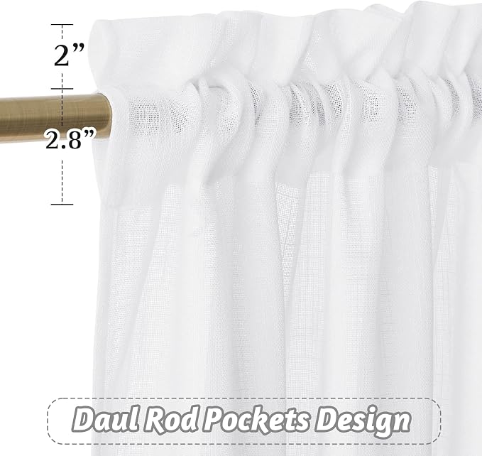 RYB HOME White Semi Sheer Curtains for Small Window 45 inches Long | Light Filtering Privacy, Boho Country Rustic, Kitchen Cafe Bathroom RV Camper, Rod Pocket,White, W34 x L45, 2 Panels - Image 2