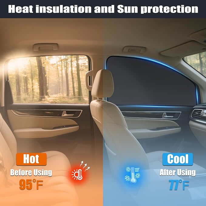 ZATOOTO Magnetic Side Window Sun Shade 4 Pack, Privacy & Insulation | 100% Blackout & UV Protection, Heat Insulation, Universal Size, For Baby Camping, Road trips, Napping or Rest - Image 3