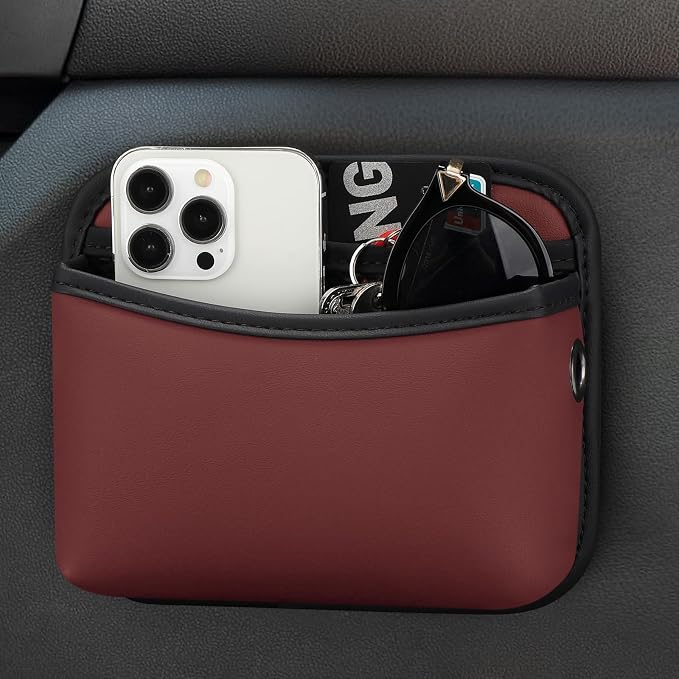Accmor Universal Car Side Pocket Organizer, PU Leather Pouch for Car Seat, Door, Window, Console, Cards Trash Cell Phone Sunglasses Holder, Car Accessories, Red - Image 3