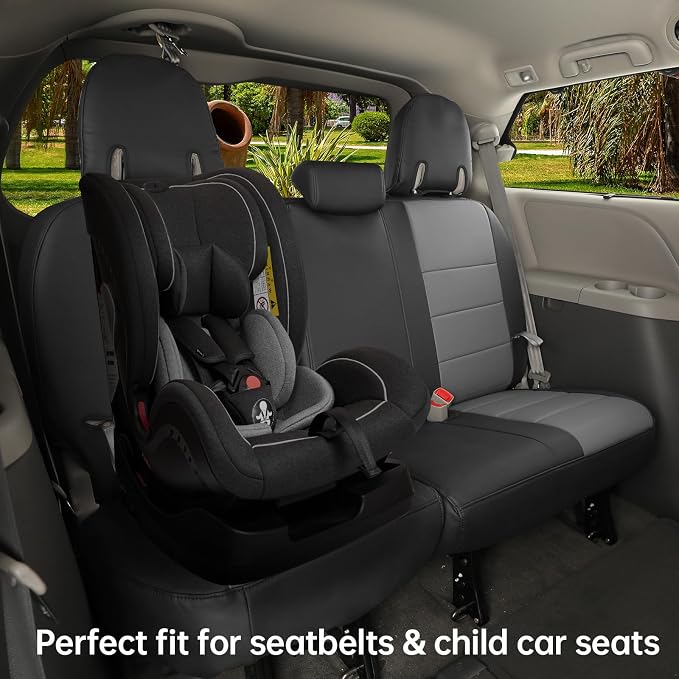 Full Set Car Seat Covers for Honda Odyssey 2011-2017,7-Seater,Faux Leather | for LX Only,2nd Row Captain Seats,Luxury Waterproof Seat Protector,Fit Like A Glove(Black/Gray) - Image 3