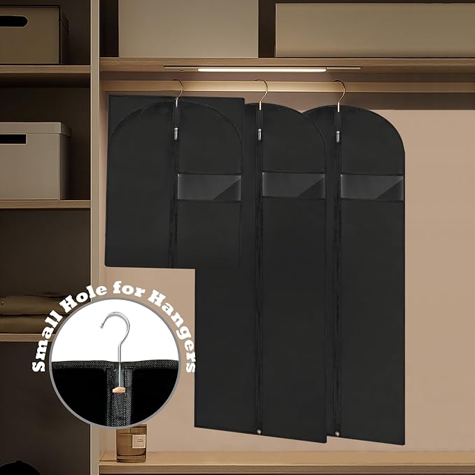 Dress Bags for Gowns Long, 60'' Garment Bags for Hanging Clothes, Suit Bag Cover for Storage and Travel, 2 Pack (Black) - Image 5