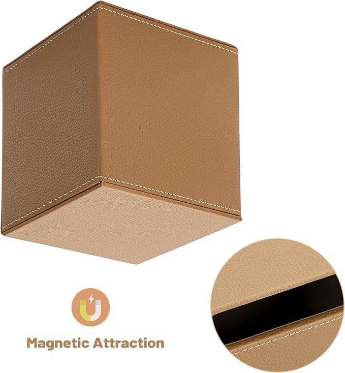 Sumnacon Square Tissue Box Cover,Magnetic Bottom PU Tissue Box Holder,Camel | Stylish Cube Leather Tissue Box Covers ,Decorative Tissue Box for Vanity Dresser Night Stand Table Countertop Home Office Car - Image 5