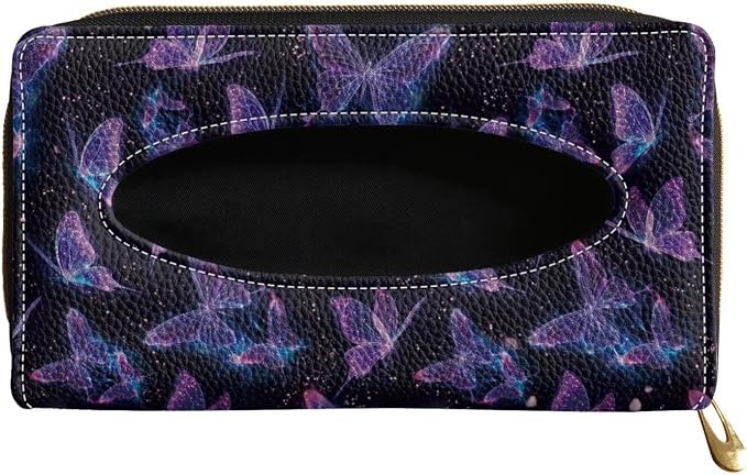 Biyejit 2 Pack Car Tissue Holder, Purple Butterfly Car Decorative Hanging Napkin Case, PU Leather Tissue Box for Car Sun Visor, Backseat by Biyejit